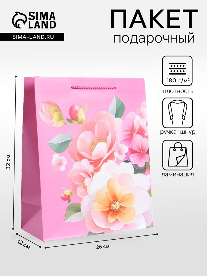 Пакет подарочный ламинированный «Счастья и радости», 26×12×32 см - Фото 1