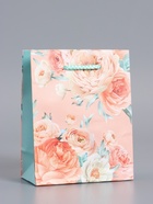 Пакет подарочный ламинированый «Цветочная радость», мятно - пудровый, 11.5×14.5×6.5 см - фото 68977593