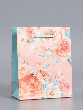 Пакет подарочный ламинированый «Цветочная радость», мятно - пудровый, 11.5×14.5×6.5 см