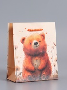 Пакет подарочный ламинированый «Мишка в поле», оранжевый, 11.5×14.5×6.5 см - фото 68977605