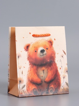 Пакет подарочный ламинированый «Мишка в поле», оранжевый, 11.5×14.5×6.5 см
