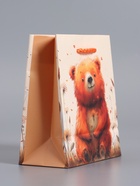 Пакет подарочный ламинированый «Мишка в поле», оранжевый, 11.5×14.5×6.5 см - фото 68977608