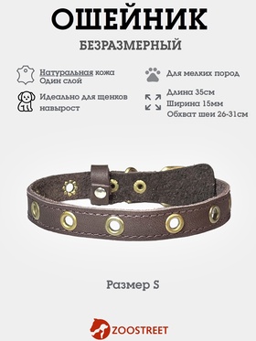 Ошейник безразмерный, 35×1.5 см, с подпряжником, кожа, коричневый  (артикул 10980461)  большой выбор товаров оптом и в розницу по низким ценам с доставкой