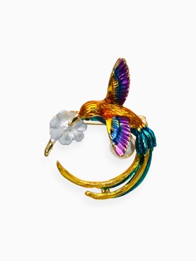 Брошь «Калибри с бусиной», цветная в золоте