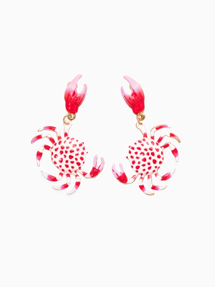 Серьги «Краб», красно-белые в золоте - Фото 1