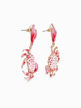 Серьги «Краб», красно-белые в золоте