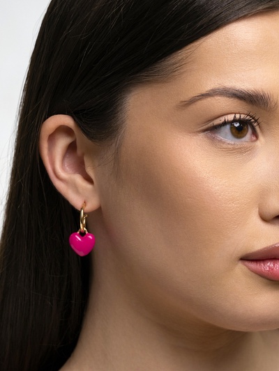 Серьги со съёмными подвесками «Сердца», ярко-розовые в золоте