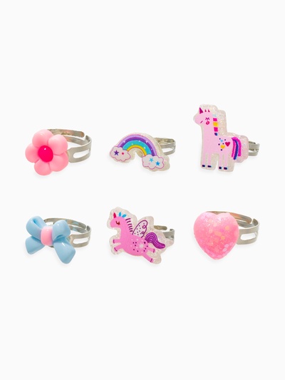 Кольца детские набор 6 шт. «Выбражулька. Единорог», форма МИКС, разноцветный, безразмерное