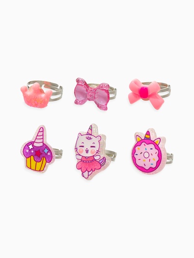 Кольца детские набор 6 шт. «Выбражулька. Котик, единорог», форма МИКС, розовый, безразмерное