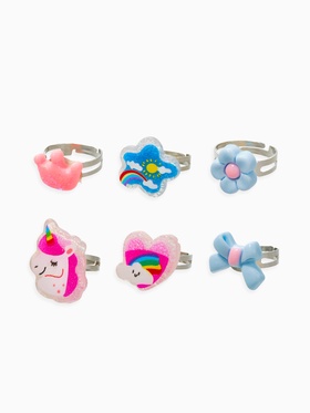 Кольца детские набор 6 шт. «Выбражулька» облоко, единорог, форма МИКС, б-р, разноцветный