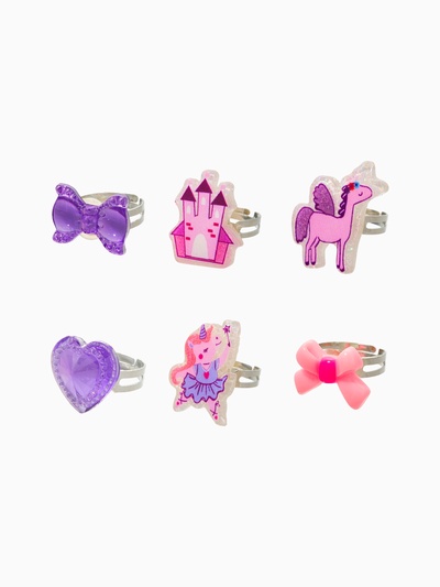 Кольца детские набор 6 шт. «Выбражулька. Замок, пегас», форма МИКС, фиолетовый, розовый, безразмерное