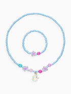 Набор детский «Выбражулька» 2 предмета: бусы, браслет, единорог, цветы, цвет голубой (комплект 2 шт) - фото 68183587