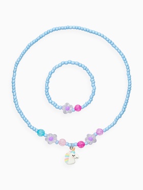 Набор детский «Выбражулька. Единорог, цветы», 2 предмета: бусы, браслет, голубой  (артикул 10937191)  большой выбор товаров оптом и в розницу по низким ценам с доставкой