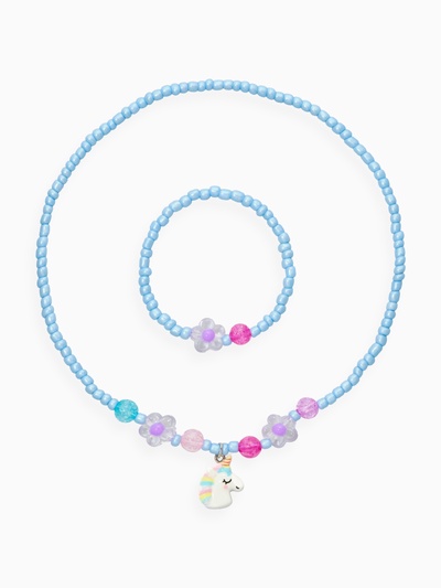 Набор детский «Выбражулька. Единорог, цветы», 2 предмета: бусы, браслет, голубой