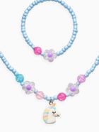 Набор детский «Выбражулька» 2 предмета: бусы, браслет, единорог, цветы, цвет голубой (комплект 2 шт) - фото 68183588