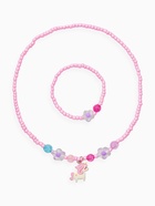 Набор детский «Выбражулька» 2 предмета: бусы, браслет,единорог, цветы, цвет розовый (комплект 2 шт) - фото 68183595