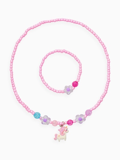 Набор детский «Выбражулька. Единорог, цветы», 2 предмета: бусы, браслет, розовый