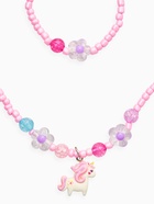 Набор детский «Выбражулька» 2 предмета: бусы, браслет,единорог, цветы, цвет розовый (комплект 2 шт) - фото 68183596