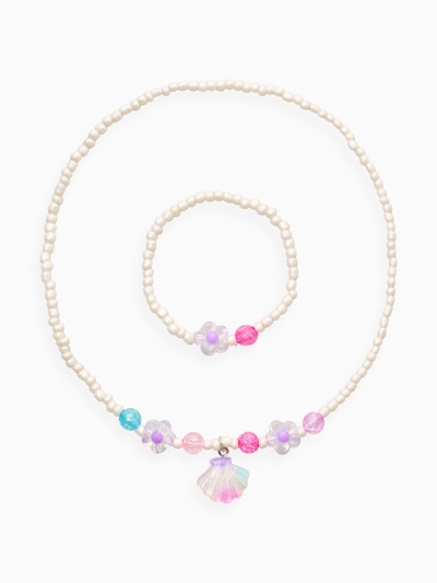 Набор детский «Выбражулька. Ракушка, цветы», 2 предмета: бусы, браслет, бело-розовый