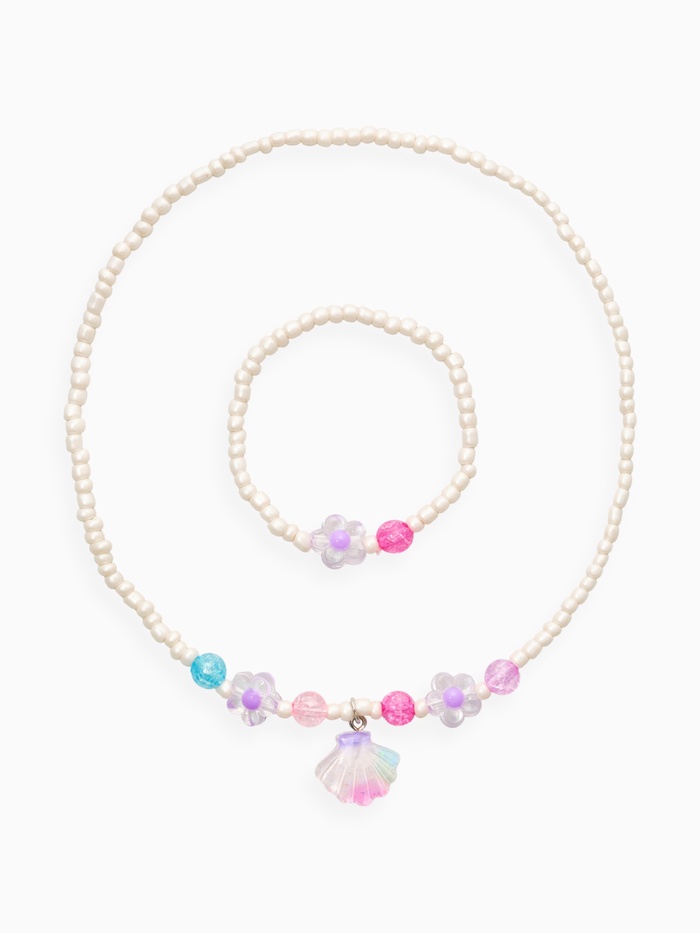 Набор детский «Выбражулька. Ракушка, цветы», 2 предмета: бусы, браслет, бело-розовый - Фото 1