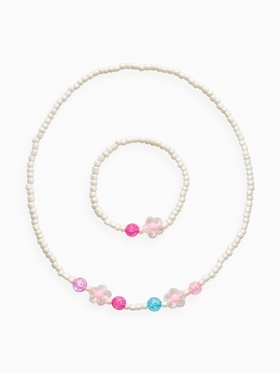 Набор детский «Выбражулька. Цветы, жемчуг», 2 предмета: бусы, браслет, бело-розовый  (артикул 10937194)  большой выбор товаров оптом и в розницу по низким ценам с доставкой