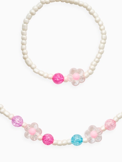 Набор детский «Выбражулька. Цветы, жемчуг», 2 предмета: бусы, браслет, белый, розовый