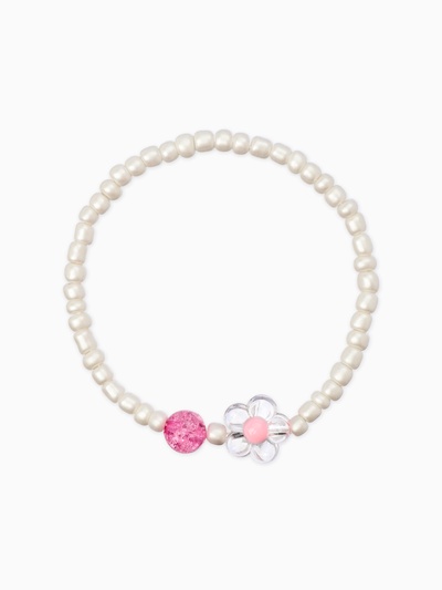 Набор детский «Выбражулька. Цветы, жемчуг», 2 предмета: бусы, браслет, белый, розовый