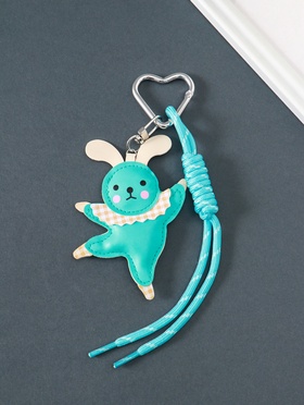 Брелок на карабине кожзам, текстиль "Танцующий зайчик" с узлом, голубой 24х7,5х1 см