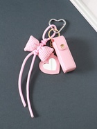 Брелок кожзам с карабином, с зеркалом "Для помады. Бант" розовый 23х3х3,5 см - фото 809462408