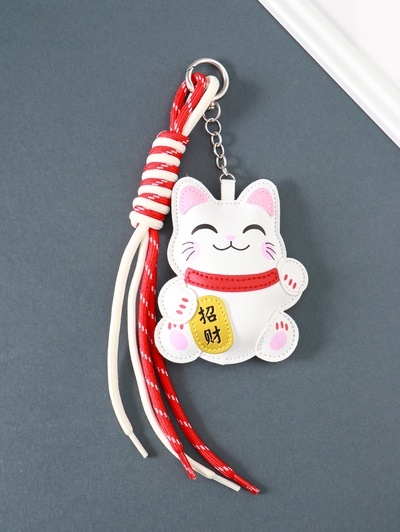 Брелок для ключей на карабине «Манэки-нэко», с узлом, кожзам, текстиль, 27×8×3 см