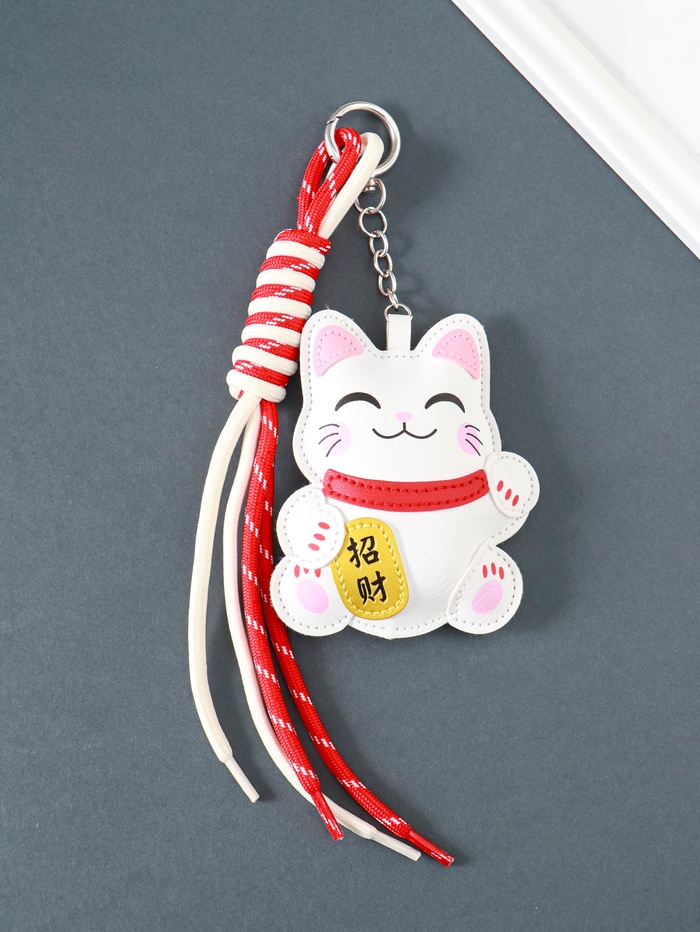 Брелок для ключей на карабине «Манэки-нэко», с узлом, кожзам, текстиль, 27×8×3 см - Фото 1