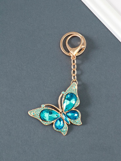 Брелок для ключей на кольце, карабине «Бабочка», голубой, металл, стразы, 4.7×6.4×0.8 см