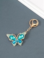 Брелок для ключей на кольце, карабине «Бабочка», голубой, металл, стразы, 4.7×6.4×0.8 см - Фото 2