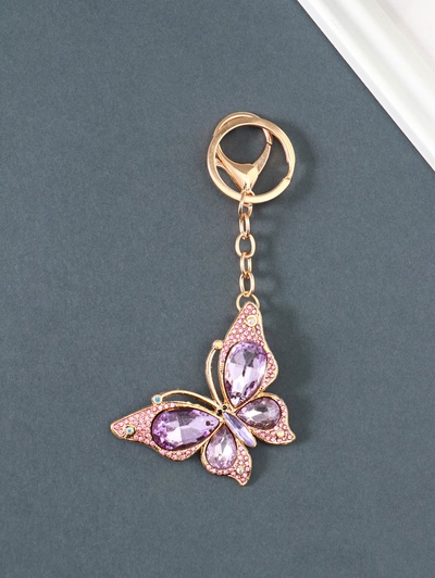 Брелок для ключей на кольце, карабине «Бабочка», розовый, металл, стразы, 4.7×6.4×0.8 см