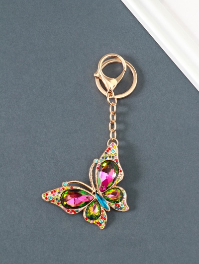 Брелок для ключей на кольце, карабине «Бабочка», переливается, металл, стразы, 4.7×6.4×0.8 см