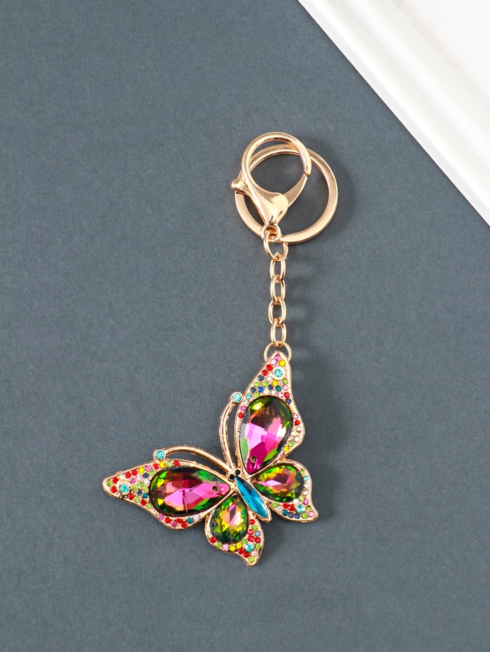 Брелок для ключей на кольце, карабине «Бабочка», переливается, металл, стразы, 4.7×6.4×0.8 см - Фото 1