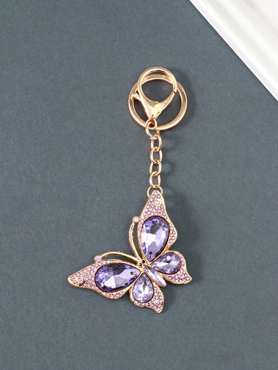 Брелок для ключей на кольце, карабине «Бабочка», прозрачный, металл, стразы, 4.7×6.4×0.8 см
