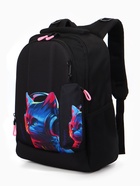 Рюкзак школьный для девочки «Котик», с пеналом, эргономичная спинка, 32×17×41 см, чёрный - фото 68977639