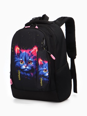 Рюкзак школьный «Котик», эргономичная спинка, с пеналом, 32×17×41 см, чёрный