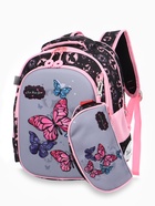 Рюкзак школьный «Бабочки», эргономичная спинка, с пеналом, 28×18×36 см, чёрный, розовый - фото 68977641