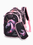 Рюкзак школьный для девочки «Единорог», эргономичная спинка, с пеналом, чёрный - фото 68977642