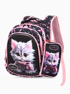 Рюкзак школьный «Кошечка», для девочки, с пеналом, эргономичная спинка, 29×14×38 см, чёрный, розовый - фото 68977643