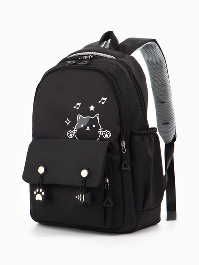 Рюкзак школьный «Котик», 3 кармана, 2 отделения, 29×14×44 см, чёрный
