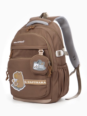 Рюкзак школьный «Капибара», 2 отделения, 4 кармана, с кошельком, 31×13.5×45 см, коричневый