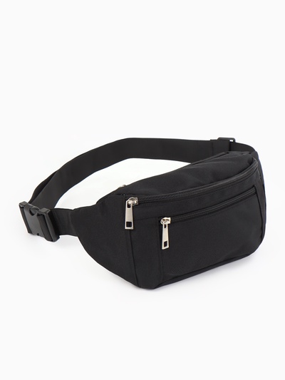 Сумка поясная, однотонная, на молнии, 34×6×12 см, чёрная