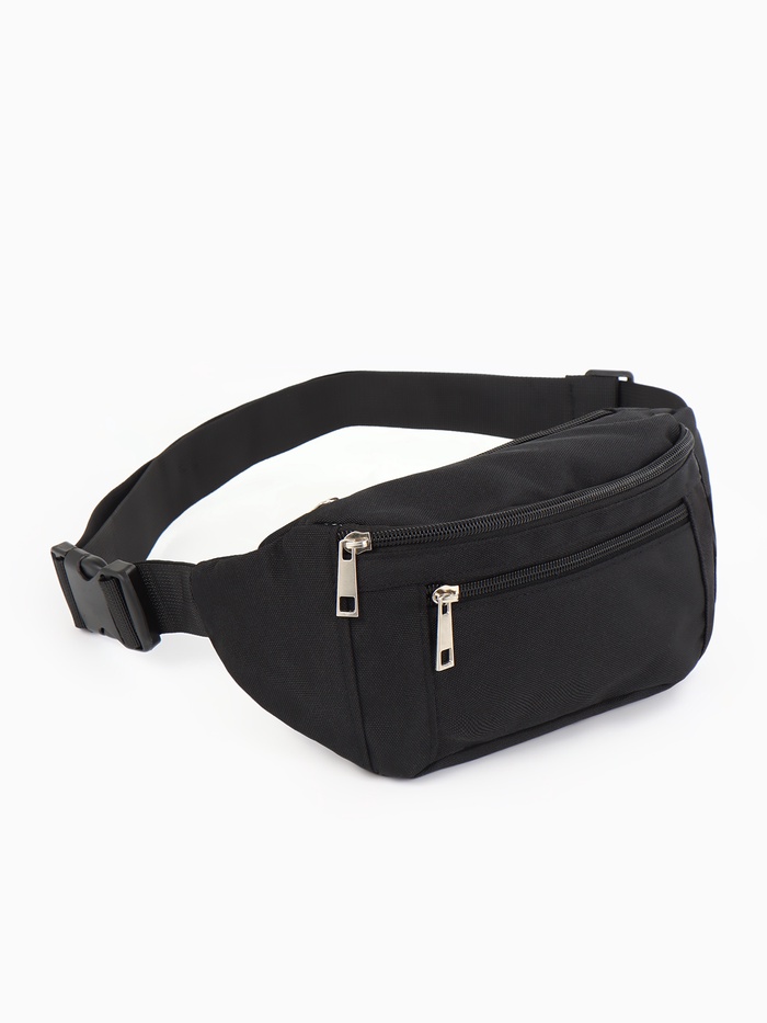 Сумка поясная, однотонная, на молнии, 34×6×12 см, чёрная - Фото 1