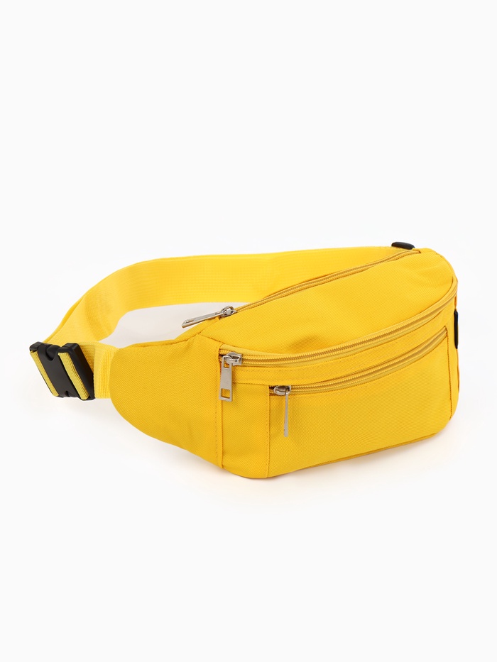 Сумка поясная, однотонная, на молнии, 34×6×12 см, желтая - Фото 1