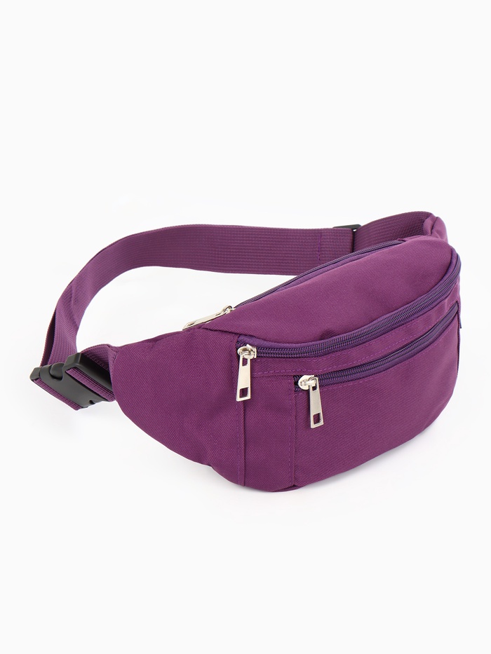 Сумка поясная, однотонная, на молнии, 34×6×12 см, фиолетовая - Фото 1