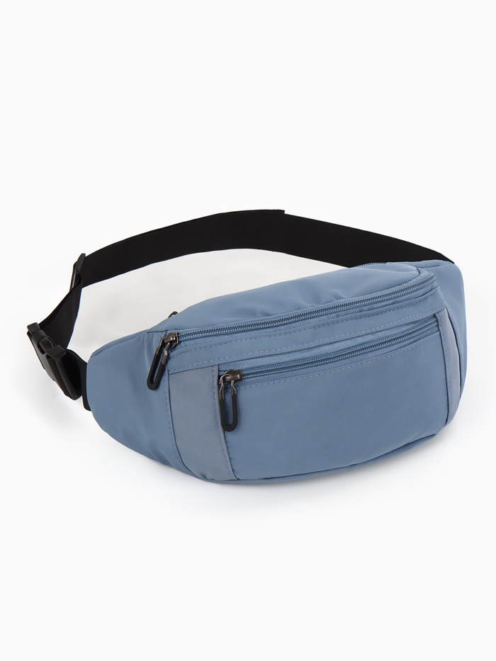Сумка поясная, однотонная, на молнии, 34×6×12 см, синяя - Фото 1