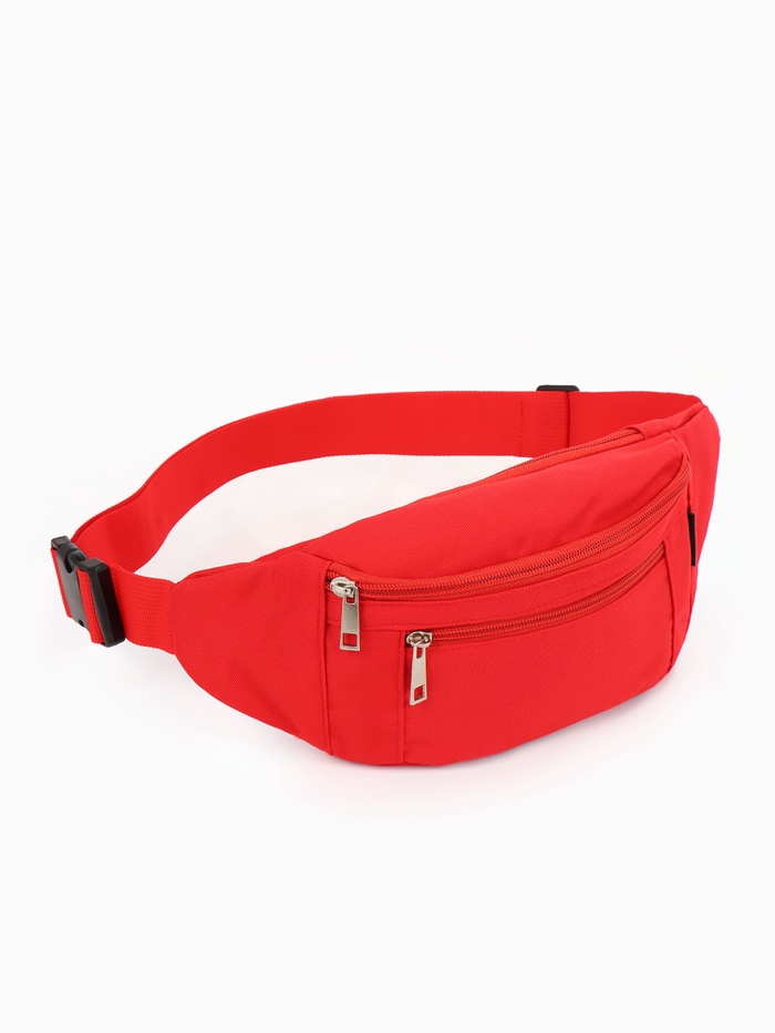 Сумка поясная, однотонная, на молнии, 34×6×12 см, красная - Фото 1